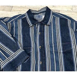 Rare VTG AMERICAN HERO Double Pocket Striped Casual Button Front Shirt 90s SZ XL